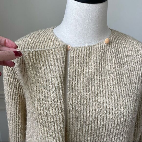 Vintage 80s Jacobson’s Boxy Crop Rib Cardigan Sweater Beige L - Picture 8 of 9